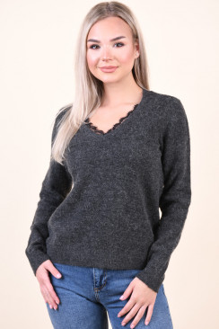 Pulover Dama Vero Moda Iva V-Neck Dark Grey Melange